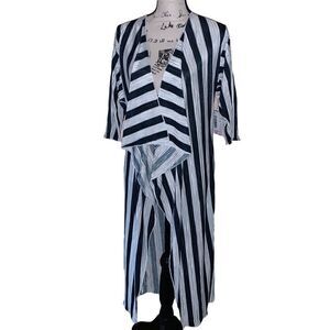 LULAROE Shirley navy & white striped kimono small NWT